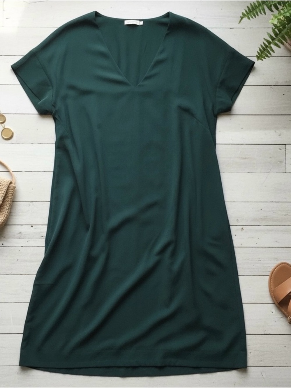 Madewell Oversized Shift Dress XS Smokey Spruce Green V Neck Short Sleeve NWT
